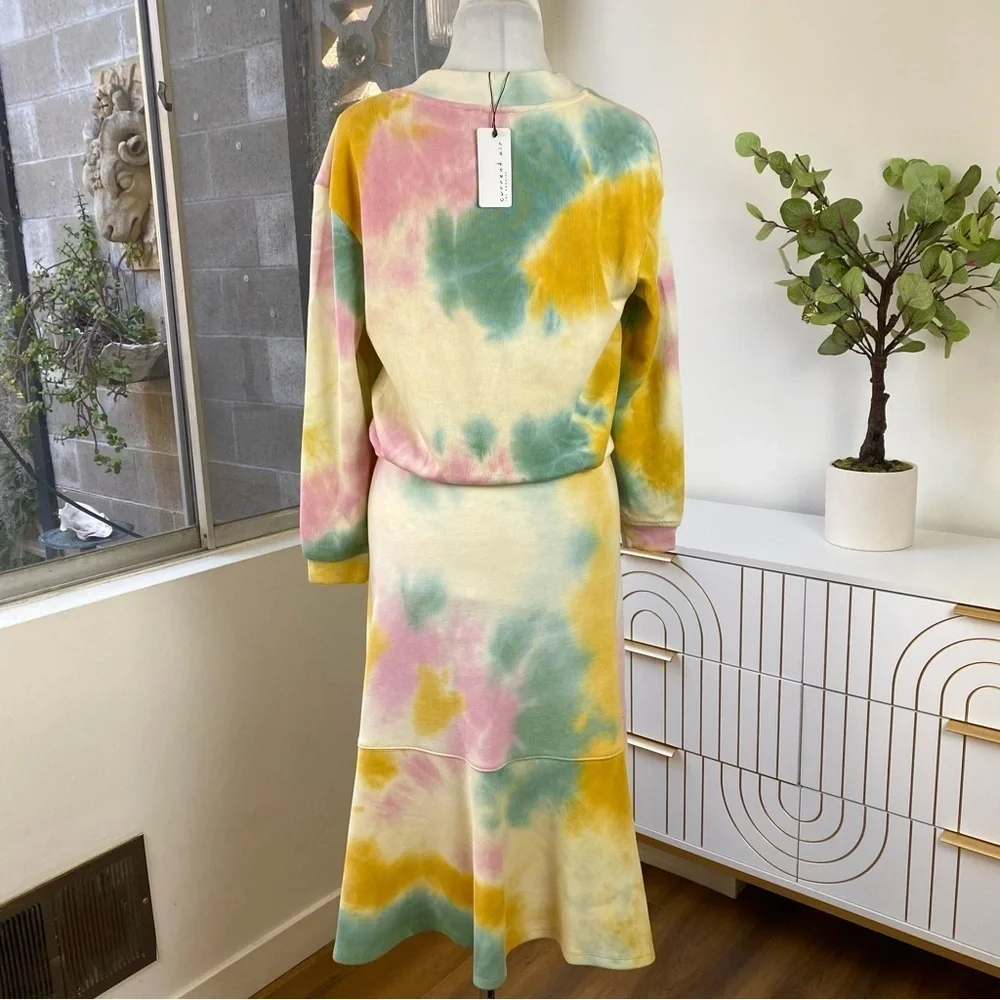 Current Air Pastel Tie Dye Sweater Midi Skirt Two Piece Set, Size S NWT